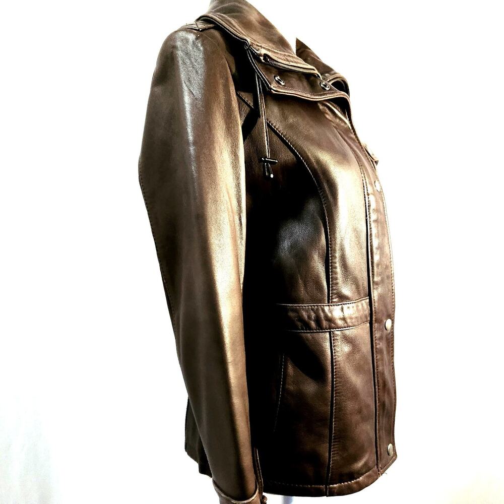 Tibor Lined Jacket Brown Size S Soft Leather Zip & Snap High Collar Classic Look - Picture 7 of 13